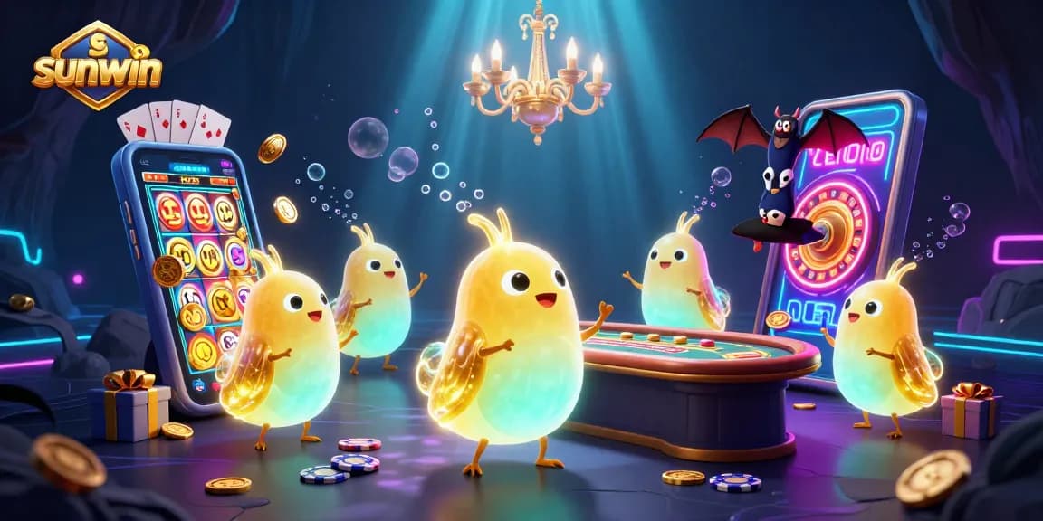 Experience exciting gameplay with sunwin's 3D glowworms illuminating a vibrant cave casino.