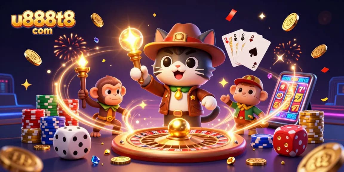 Experience thrilling gambling excitement at u888t8 com with golden coins and casino artifacts.