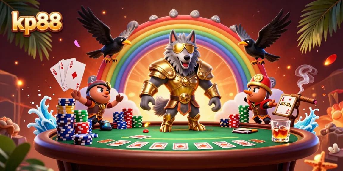 Engage in thrilling poker action at kp88 with a vibrant Norse mythology-themed illustration.