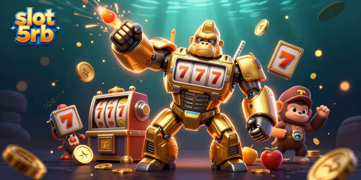 Play exciting slot games like slot 5rb with a golden gorilla mech bursting with coins.