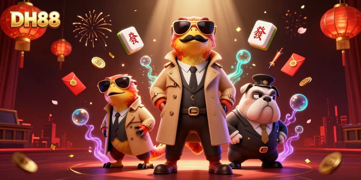 Experience the vibrant DH88 casino ambiance with raptors in a trench coat as they attempt entry.