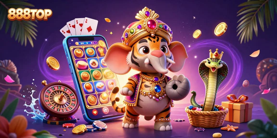 Engage with thrilling games at 888TOP with our captivating digital casino illustration featuring vibrant elements.