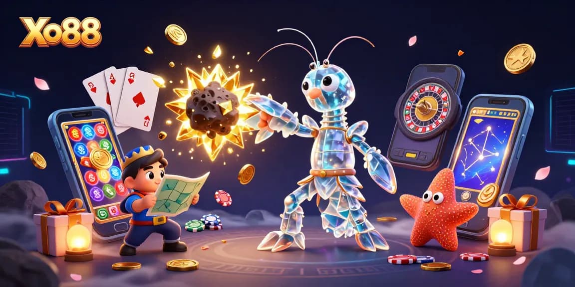 Xo88 immerses players in vibrant casino adventure with dynamic golden coins and slot game visuals.