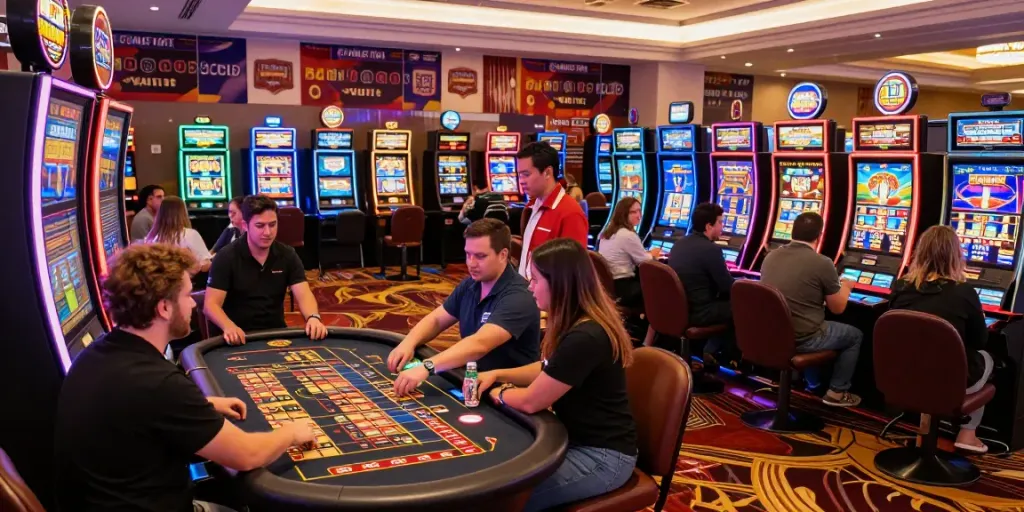 Exciting gaming scene at non gamstop casinos UK with players engaged in various games.