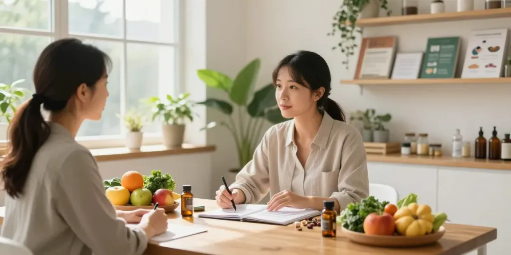 Wellness consultation for Functional Nutrition Surrey with a nutritionist discussing personalised plans with a client.