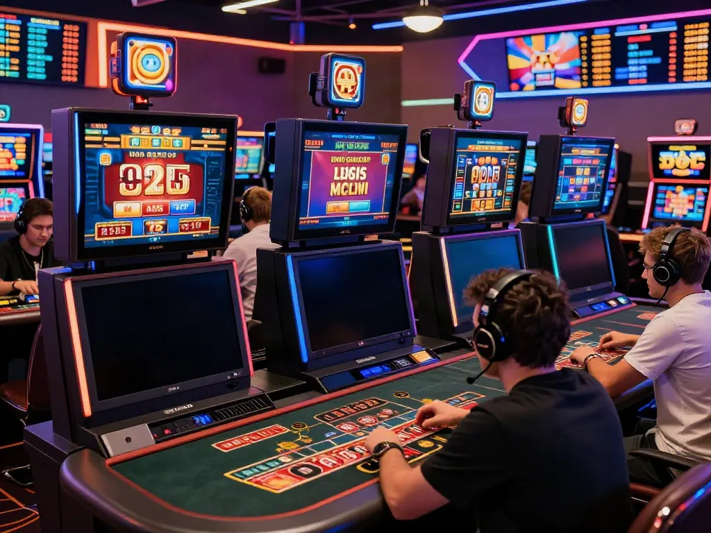 Exciting atmosphere showcasing non GamStop casinos UK with players engaged in various online games.