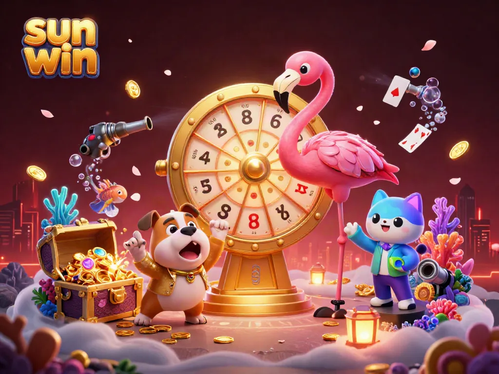 Experience thrilling wins with sun win's exciting game show scene featuring characters and vibrant casino elements.