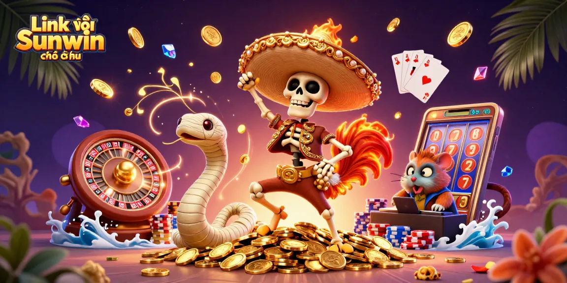 Join the excitement with Link vào Sunwin chính thức featuring vibrant characters and casino games in a dynamic scene.