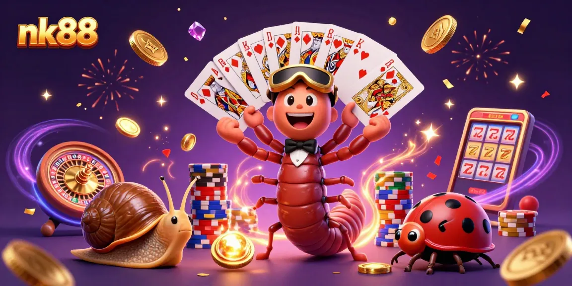 Engage with nk88's thrilling gaming scene featuring a millipede dealer and high-roller characters!