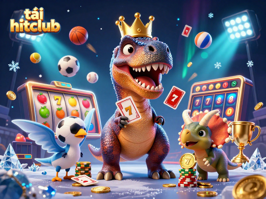 Experience the thrill of tải hitclub with animated characters engaging in card games, surrounded by casino elements.