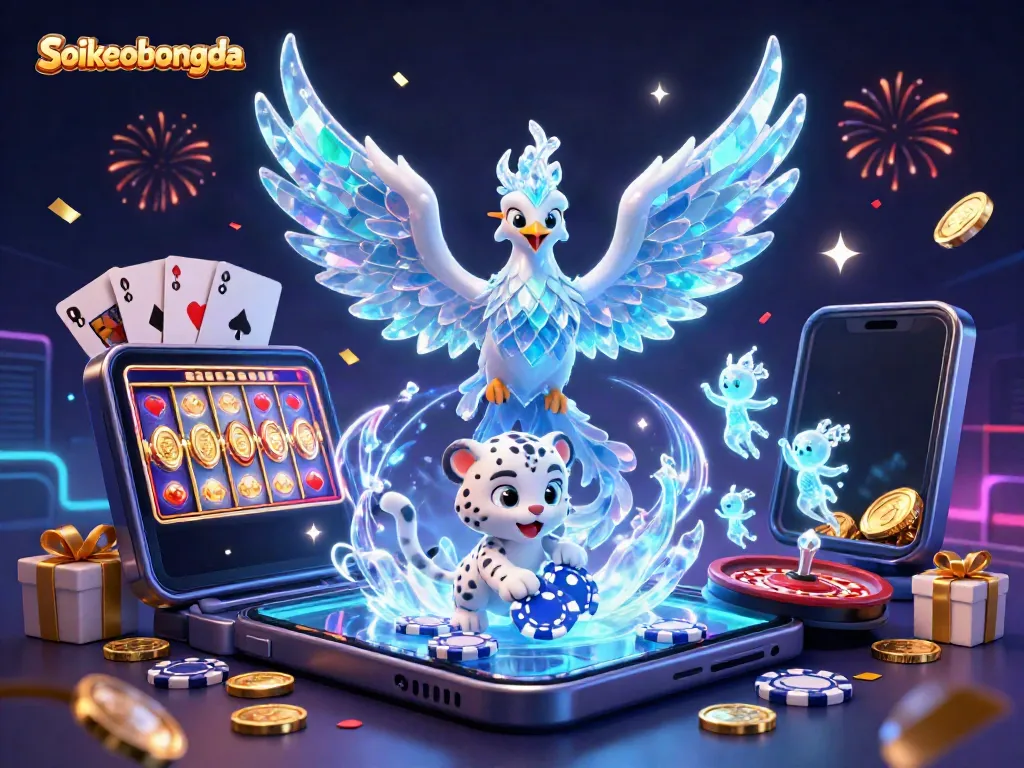 Engage with Soikeobongda’s vibrant 3D casino scene featuring an ice phoenix and gaming excitement.