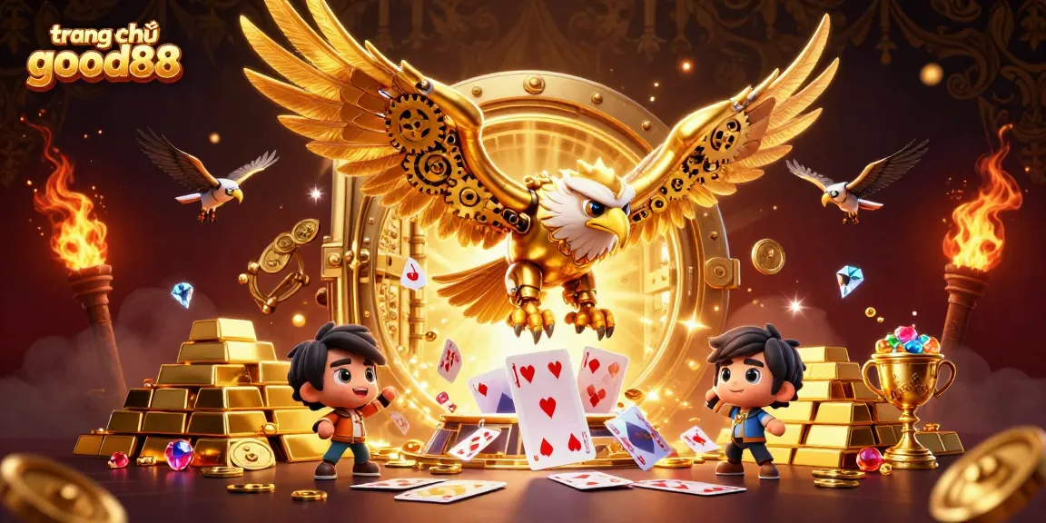 Experience the thrill of gaming on trang chủ good88 with vibrant casino elements and a stunning golden eagle.