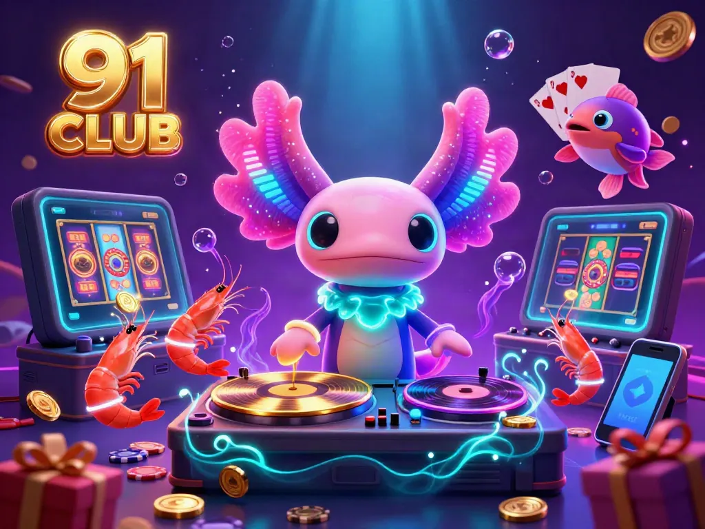 Engage with thrilling gaming at 91 CLUB, featuring lively characters and vibrant casino elements.