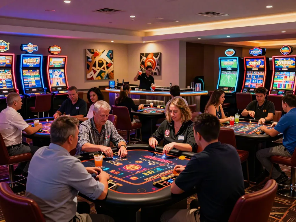Vibrant casino gaming atmosphere showcasing non gamstop casinos uk with diverse players and colorful lights.