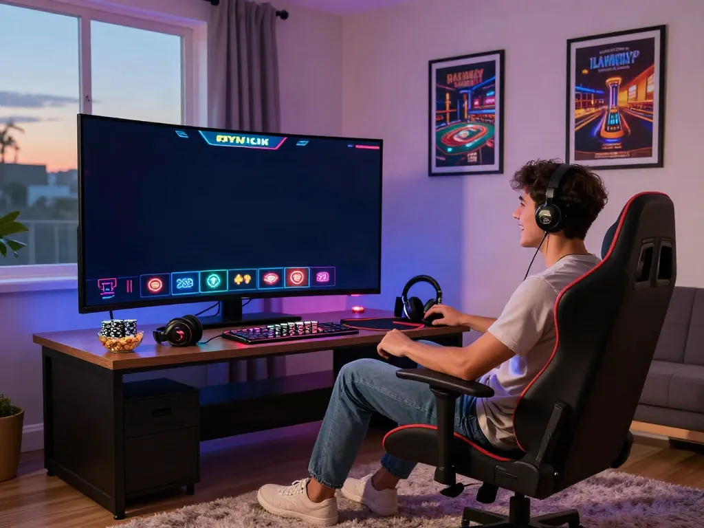 Engaging player at non Gamstop casinos UK online gaming setup.