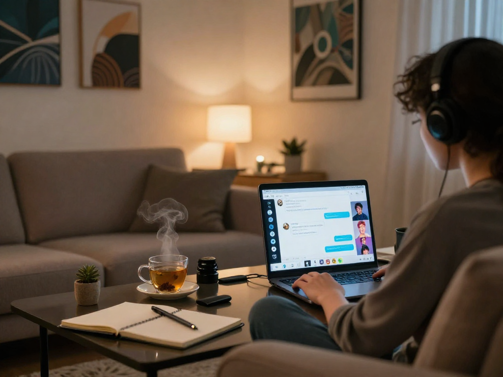 Engaging in nsfw ai chat within an intimate tech workspace, showcasing a cozy atmosphere