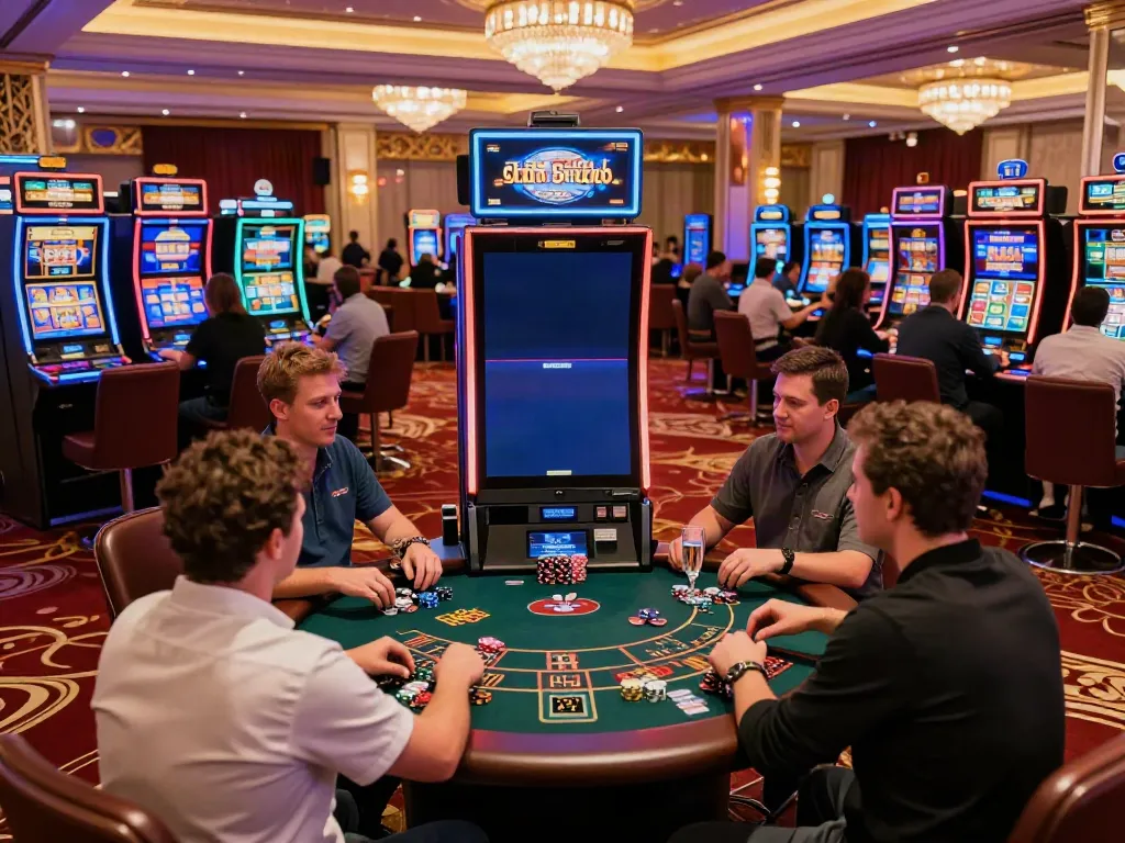 Exciting gaming hall scene showcasing non GamStop casinos UK experience with diverse players enjoying slots.
