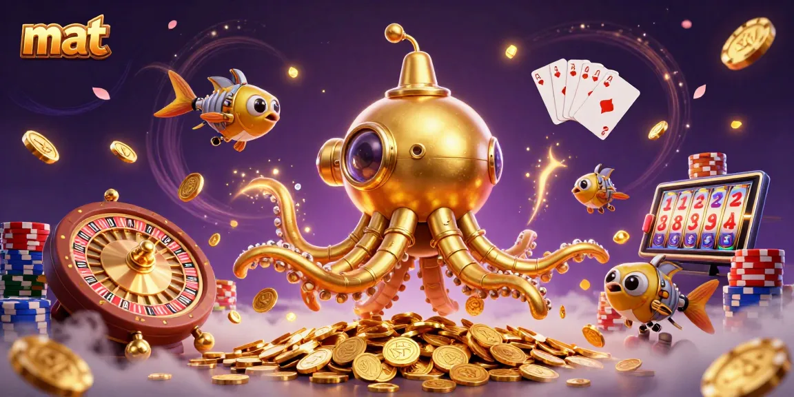 Play the exciting mat-themed casino game featuring a golden kraken submarine amidst riches.