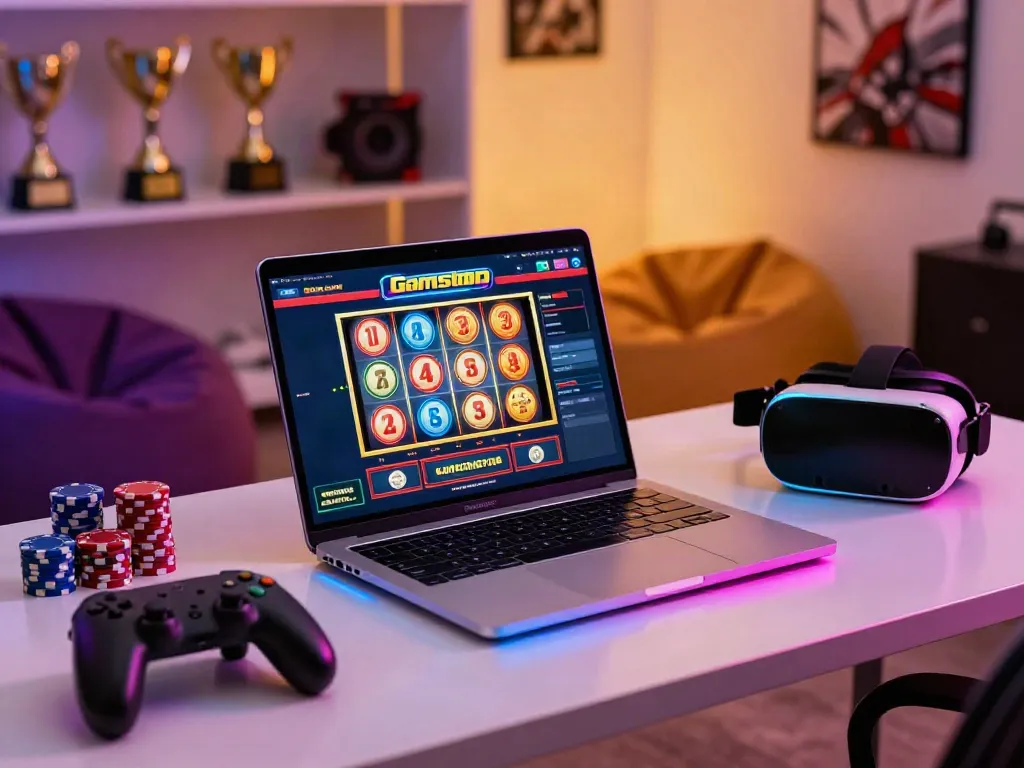 Engaging gaming setup showcasing a non gamstop casinos uk website on a laptop with gaming elements.