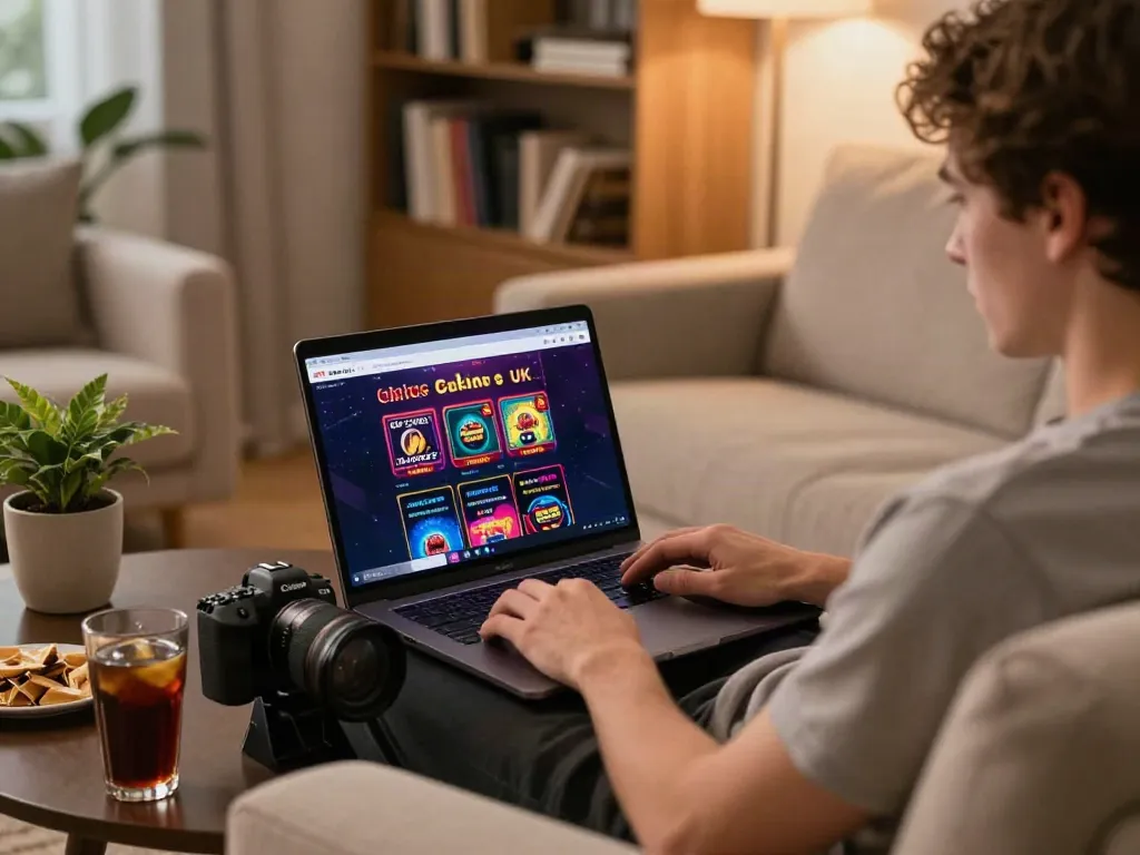 Engaging home gaming scene showcasing non gamstop casinos UK on laptop