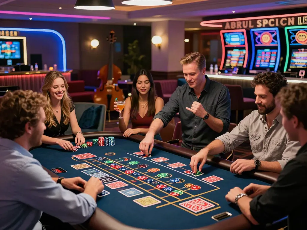 Diverse players enjoying the excitement at non gamstop casinos UK, engaging at a roulette table with colorful chips.