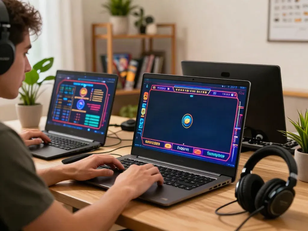 Engaged player exploring non gamstop casinos uk at a stylish home workspace.