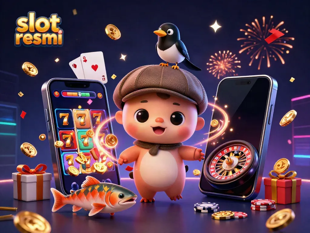 Experience thrilling action with slot resmi characters in a vibrant casino scene, capturing excitement and wins.