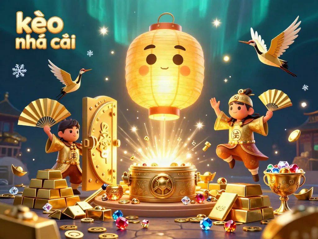 Experience the thrilling world of kèo nhà cái with captivating characters and luxurious golden elements in this vibrant 3D digital illustration.