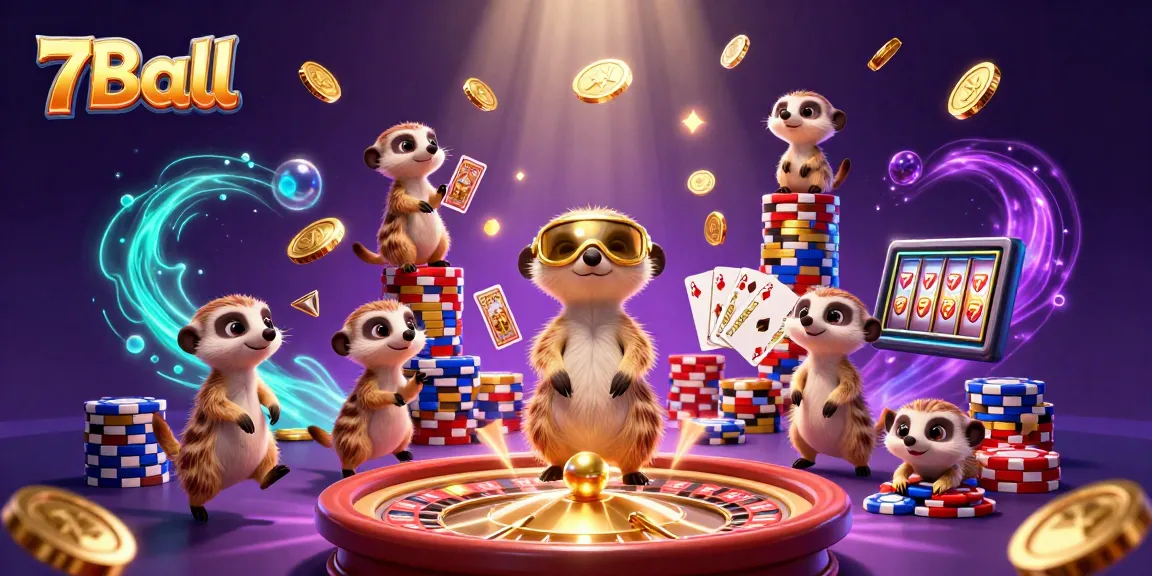 Experience the excitement of 7Ball's vibrant casino world with playful meerkats orchestrating games.