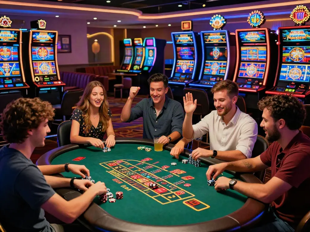Exciting gaming atmosphere at non GamStop casinos UK with friends enjoying table games.