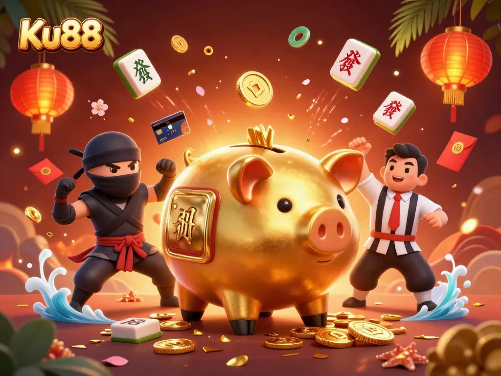 Experience thrilling bets with Ku88 through a dynamic 3D visual showcasing casino excitement.