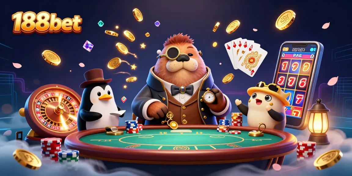 Engage in thrilling gameplay with 188bet's underwater poker scene featuring a jolly walrus and sophisticated dealer.