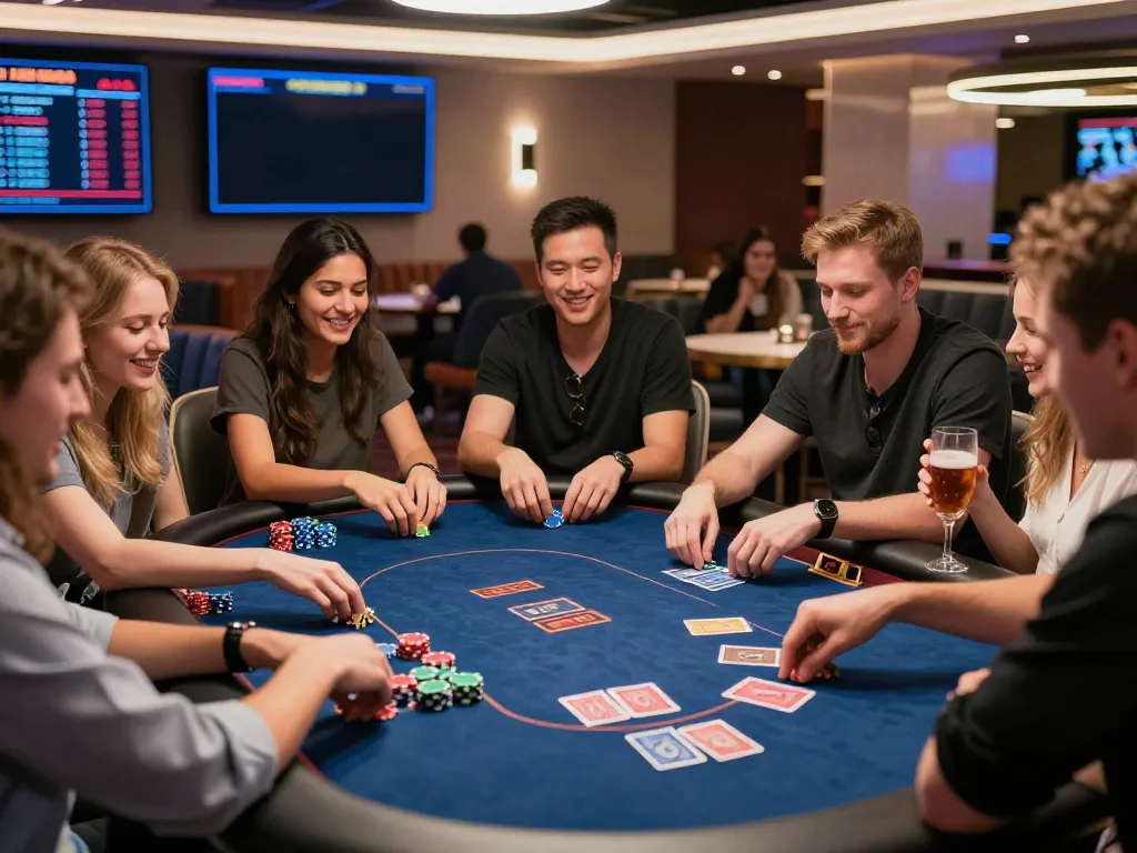 Group of friends enjoying card games at non GamStop casinos UK.
