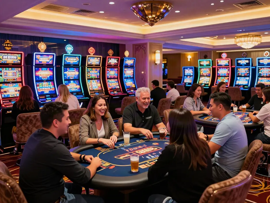Exciting atmosphere at non GamStop casinos UK with vibrant players eagerly engaging in games.