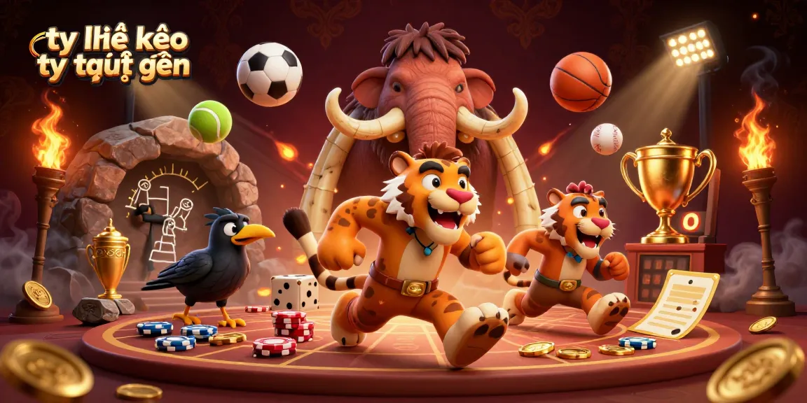 Experience tỷ lệ kèo trực tuyến in a dynamic sports betting scene with prehistoric characters and gaming elements.