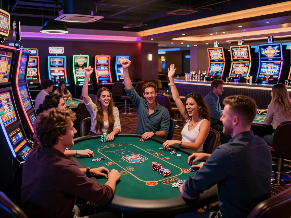 Exciting gaming atmosphere at non gamstop casinos UK, showcasing players enjoying their experience in a vibrant casino lounge.