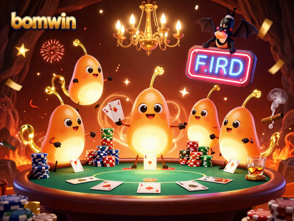 Experience the excitement of bomwin with glowworms illuminating a vibrant casino scene