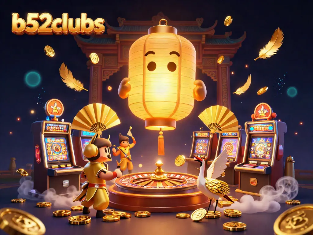 Engage with exciting b52clubs casino games amidst golden elements and vibrant characters.