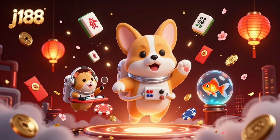 Experience exhilarating gameplay at j188 with a dynamic scene featuring a charming astronaut corgi in a space casino.