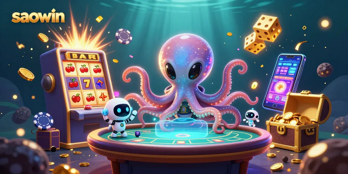Experience thrilling gameplay at saowin with vibrant casino-themed 3D action illustration and creative characters.
