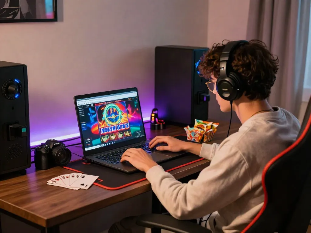 Engaging home gaming setup highlighting non gamstop casinos UK experience with a cozy atmosphere.