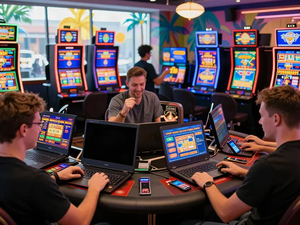 Engaging scene of players at non gamstop casinos UK enjoying vibrant gaming experiences.