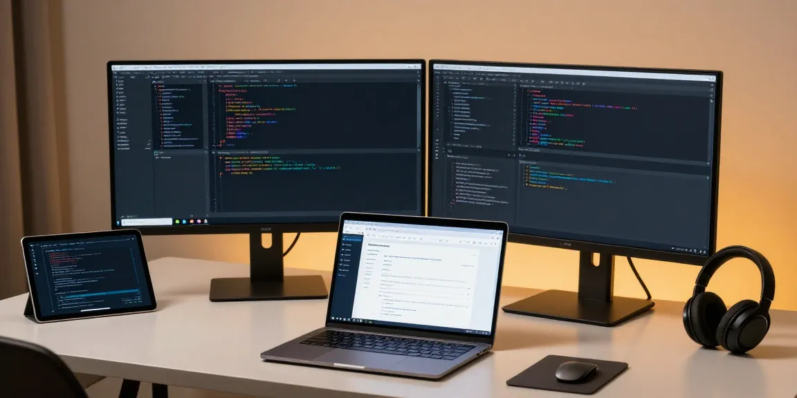 Affordable .co.uk domain registration in a modern developer workspace for tech solutions.