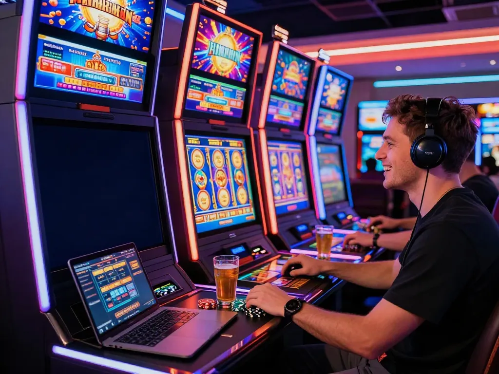 Exciting gaming atmosphere showcasing non gamstop casinos uk with a player enjoying vibrant slot machines.
