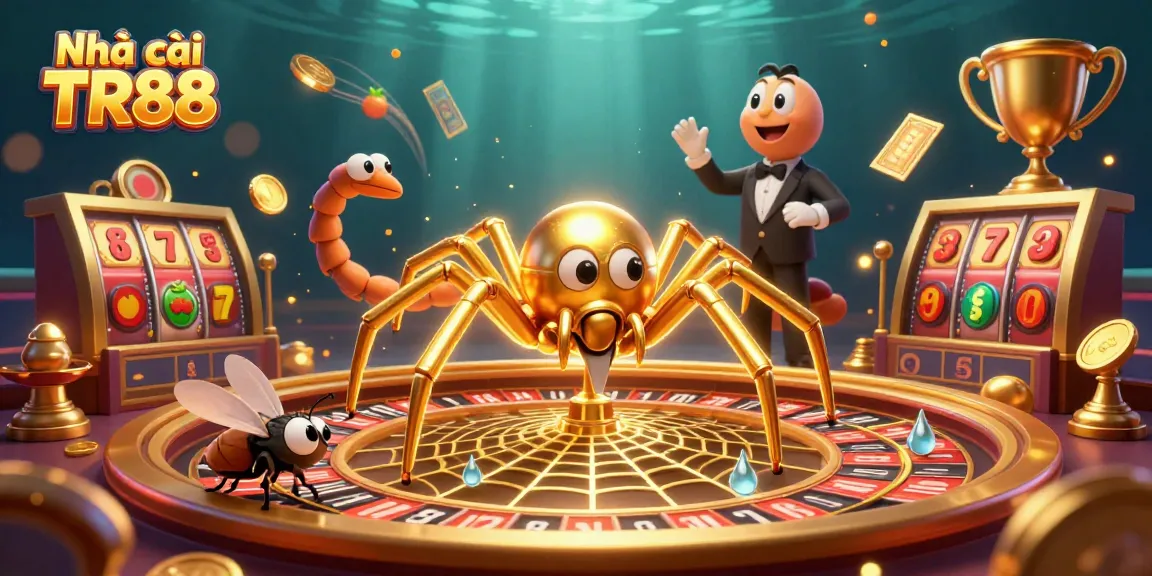 Experience the excitement at Nhà cái TR88 with thrilling 3D casino games illustrated in a dynamic scene.