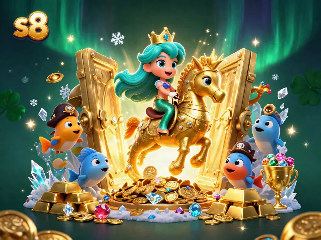Spin and win with S8 in this vibrant casino-themed underwater scene.