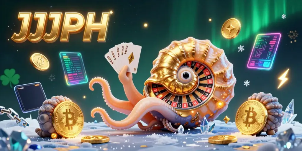 Engage in thrilling gameplay with JJJPH, featuring a magical ancient nautilus roulette alongside crypto coins and vibrant game elements.