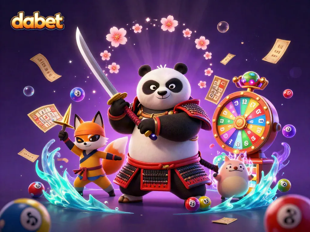 Experience excitement with dabet's immersive 3D casino scene featuring vibrant lottery elements.