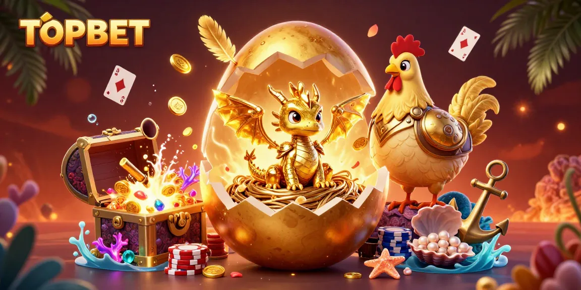 Experience the excitement of TOPBET with a golden dragon and poker chips in a vibrant casino scene.