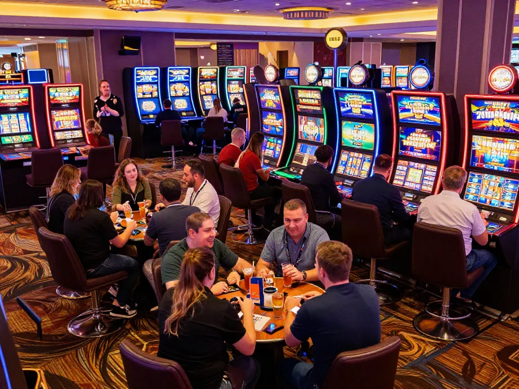Players enjoying non gamstop casinos uk with vibrant gaming machines and lively atmosphere.